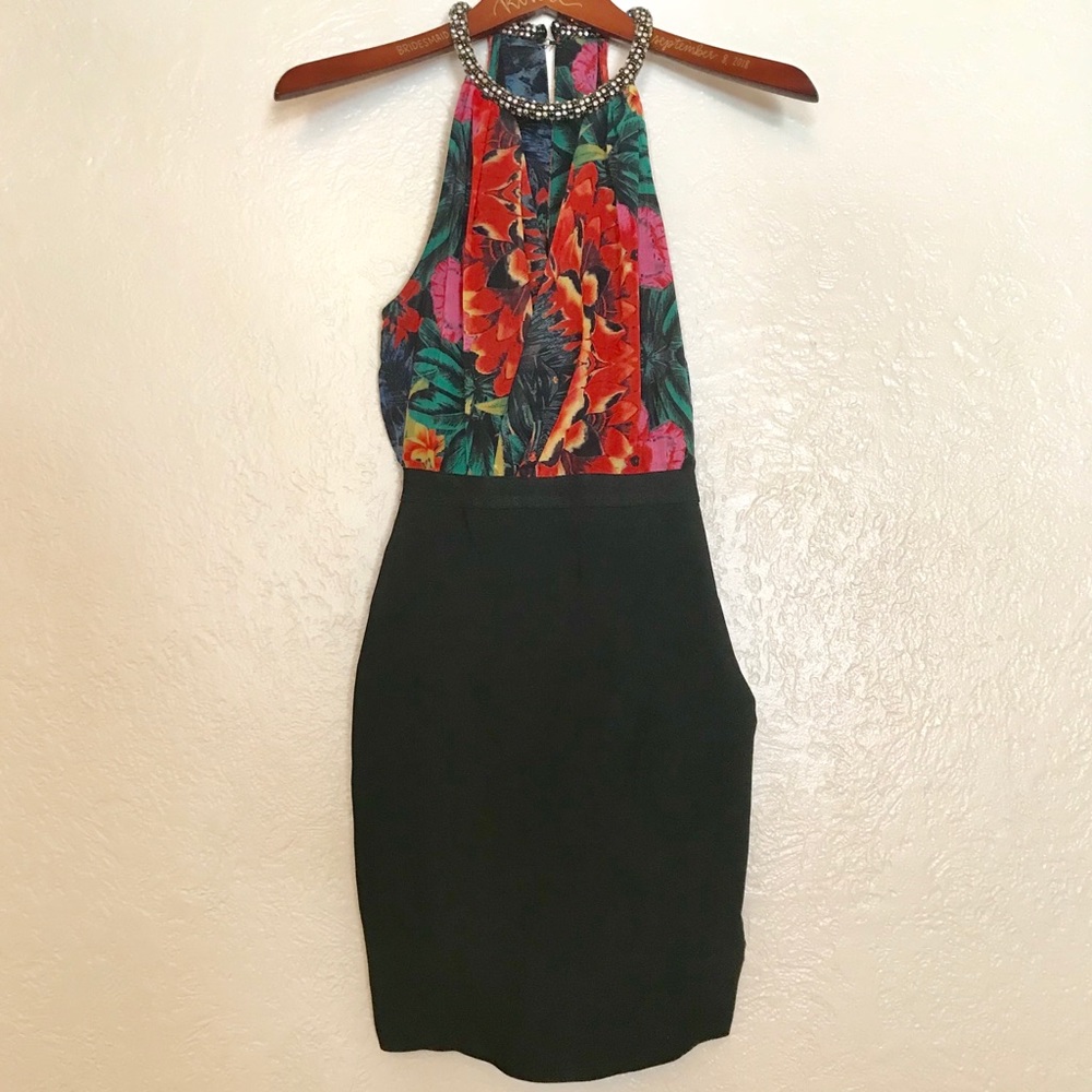 Forever 21 Floral Dress Embellished Neck S